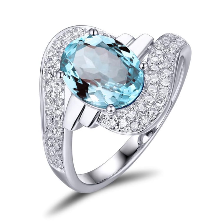 Zlatý prsteň s oválnym akvamarínom a diamantmi Zyla