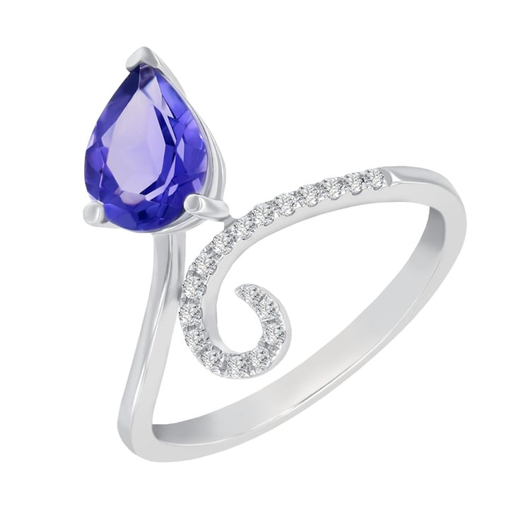 Prsteň z bieleho zlata s tanzanitovou slzou a diamanty Malissa