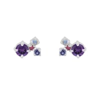 Strieborné cluster náušnice s ametystmi a drahokamami Kerrie