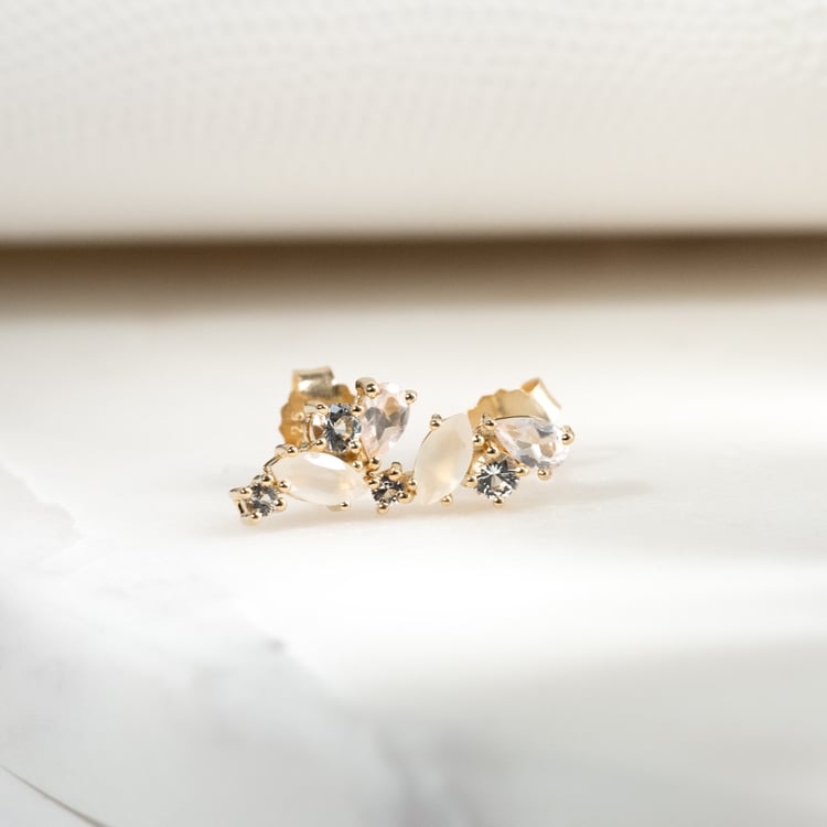 Strieborné náušnice s mesačným kameňom, ruženínom a topásmi Jinan 131883