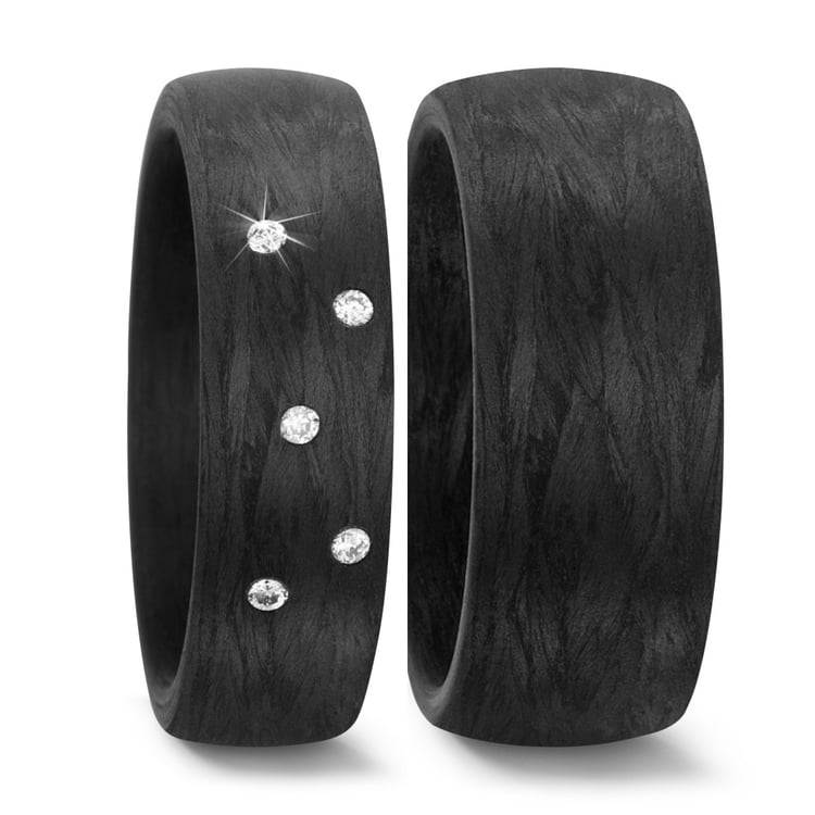 Ploché karbónové svadobné obrúčky s diamantom Lola