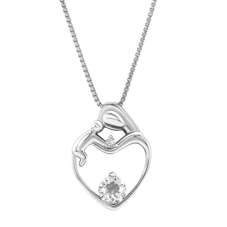 Strieborný prívesok matka a dieťa s bielym topásom 35992