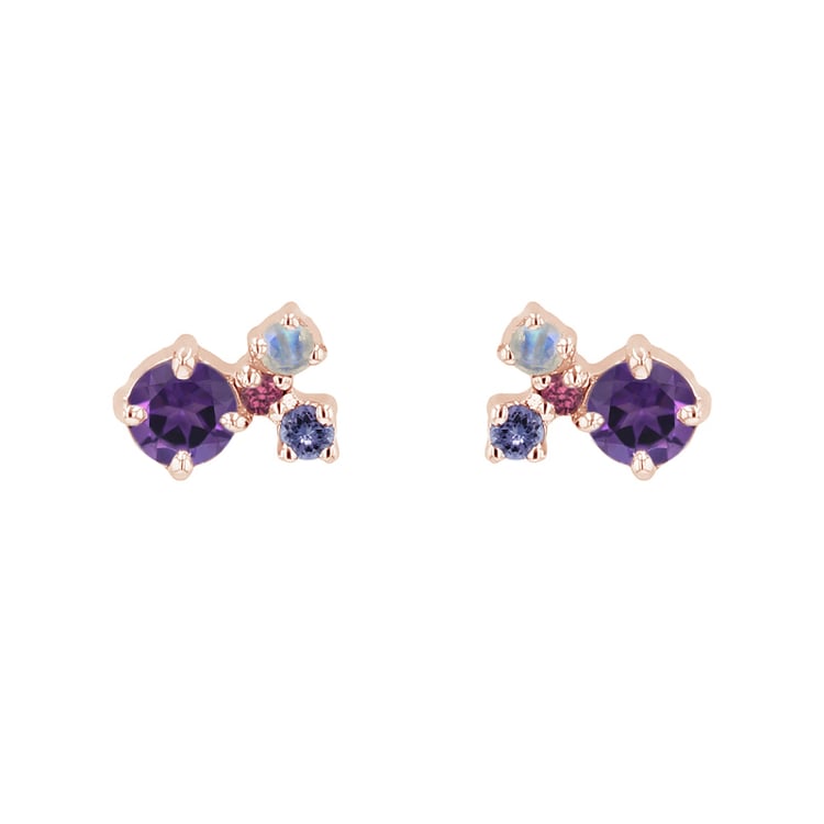 Fialové cluster náušnice s ametystmi a drahokamami Kerrie