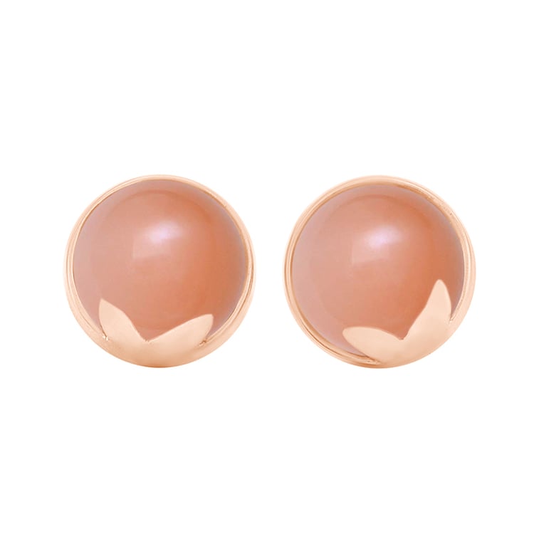 Náušnice s cabochon broskyňovými mesačnými kameňmi z ružového zlata 44791