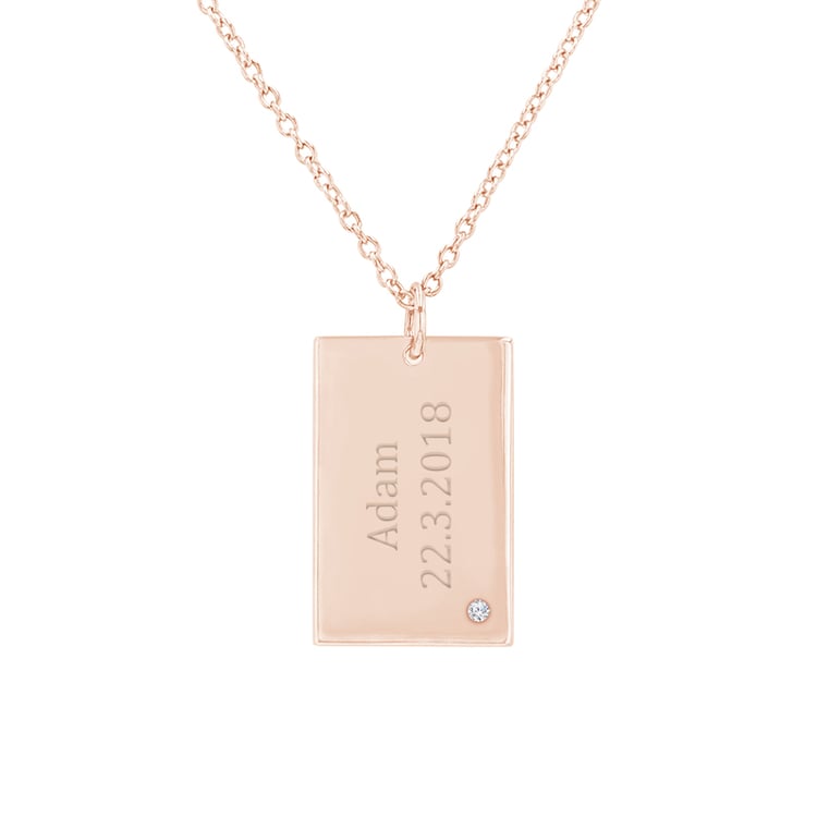 Strieborný obdĺžnikový prívesok s diamantom a gravírom Greg 100042