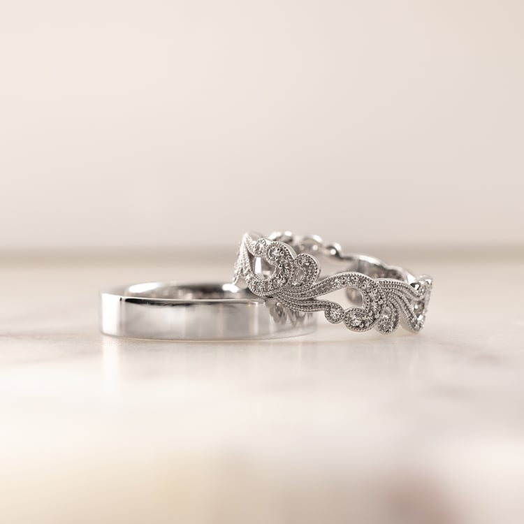 Zlatý vintage eternity prsteň s diamantmi a pánsky plochý prsteň Clementine 137867