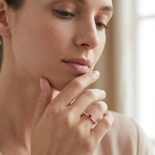 Strieborný prsteň s rubínom a bočnými lab-grown diamantmi Tyla