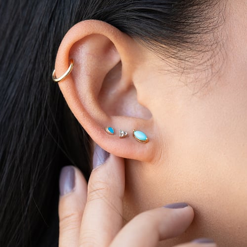 Zlatá piercing náušnica s tyrkysom Olya