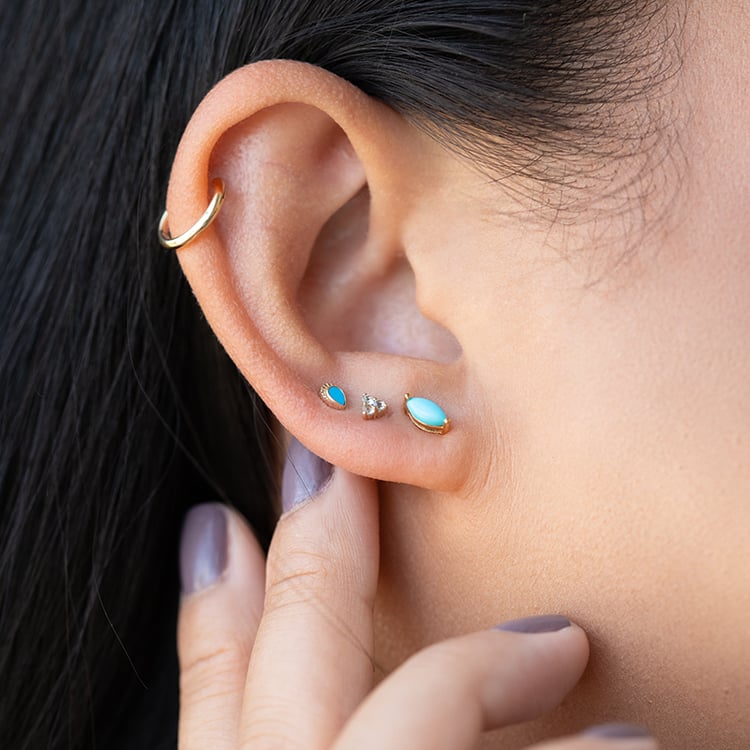 Zlatá piercing náušnica s tyrkysom Olya 126553