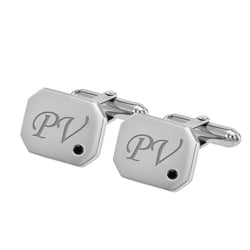 Strieborné manžetové gombíky s gravírom a čiernymi diamantmi Grus