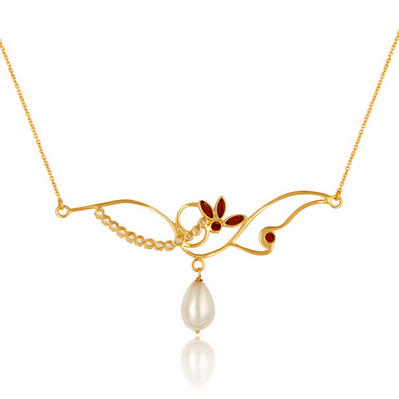 Náhrdelník s perlou, granátmi a topásmi 6333