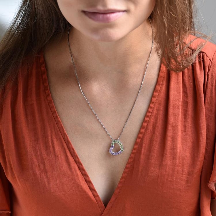 Strieborné srdce plné zafírov a olivínov 34630