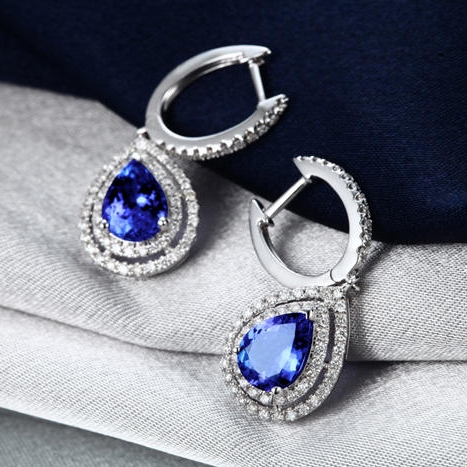 Zlaté tanzanitové náušnice 8477