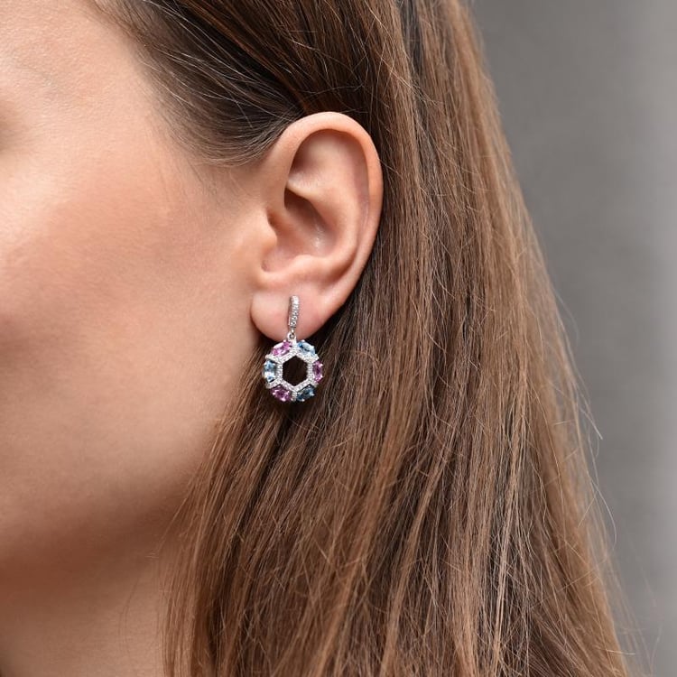 Strieborné náušnice s topásmi a zafírmi Essel 43934