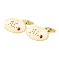 Zlaté manžetové gombíky s gravírom a rubínmi Lyka