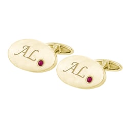 Zlaté manžetové gombíky s gravírom a rubínmi Lyka