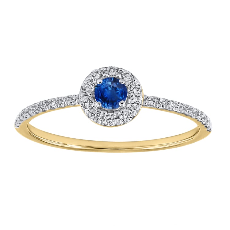 Strieborný halo prsteň s modrým zafírom a lab-grown diamantmi Lys 169032