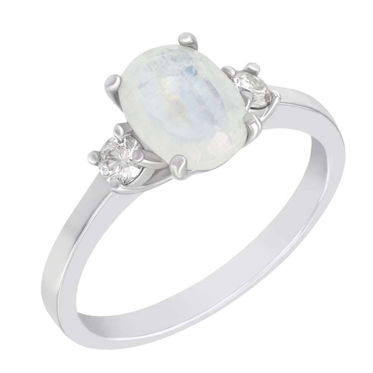 Zlatý prsteň s mesačným kameňom a moissanitmi