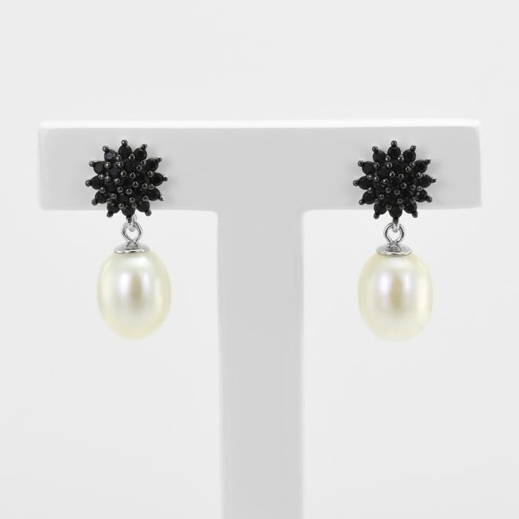 Náušnice s perlou a čiernymi zirkónmi 51742