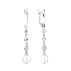 Strieborné jednoduché visiace náušnice s perlou a zirkóny Amanda