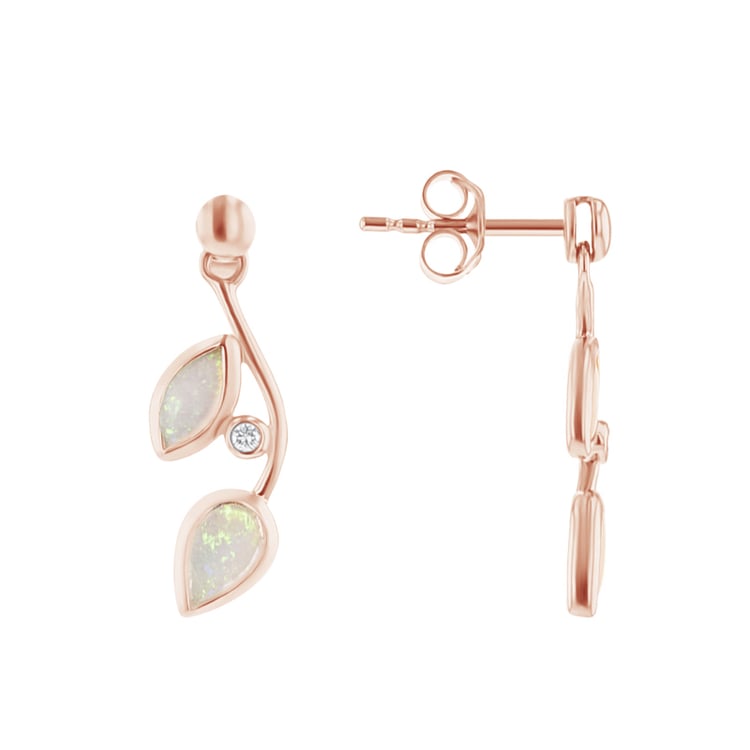 Opálové náušnice v tvare lístkov s diamantmi Leanne 111437