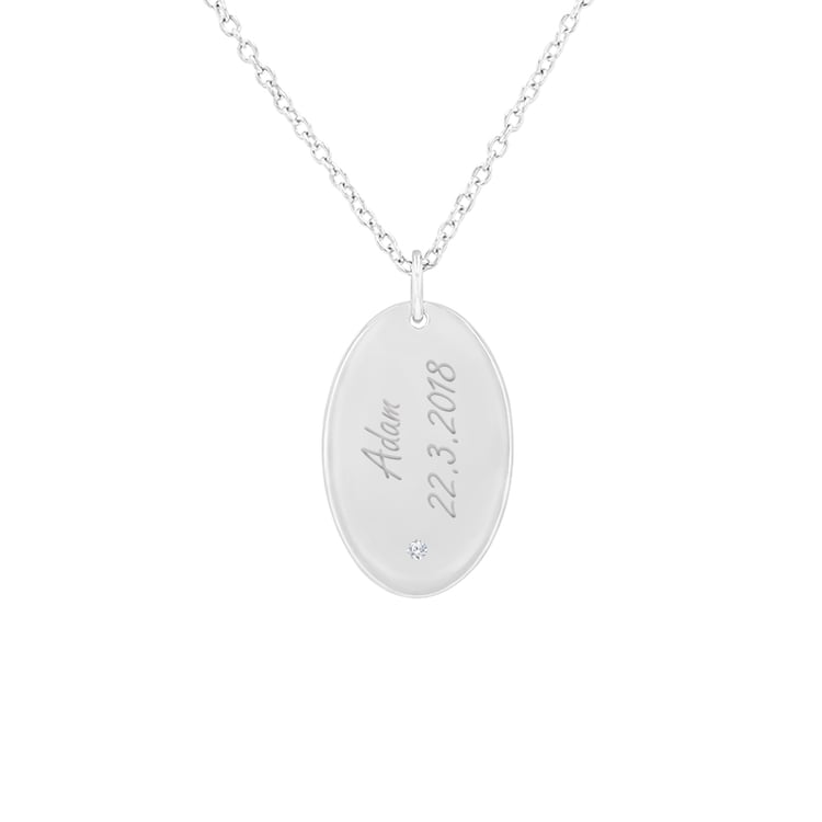 Strieborný oválný prívesok s diamantom a gravírom Ismael