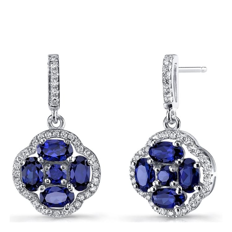 Strieborné kvetinové náušnice plné zafírov a zirkónov Zetes