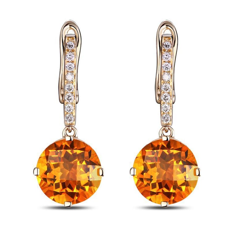 Zlaté visiace náušnice s citrínmi a diamantmi Sanien