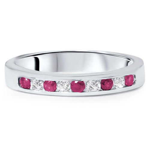 Obrůčka zo zlata s diamantmi a malinovo červenými rubínmy 55397