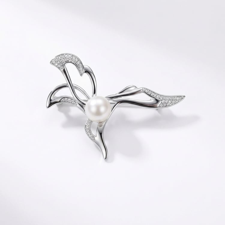 Strieborná brošňa s bielou perlou a zirkóny Carcy 166417