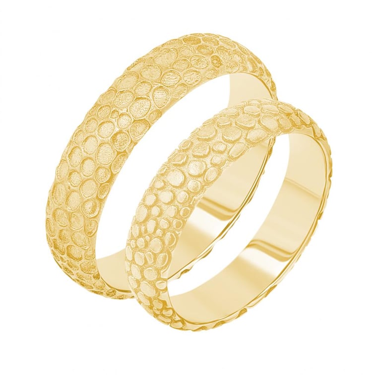 Zlaté svadobné obrúčky s atypickým povrchom Cali 156456