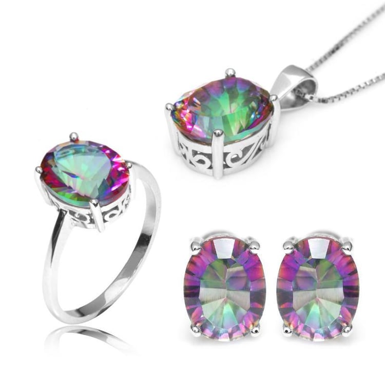 Kolekcia strieborných šperkov s dúhovými quartzmi Alida
