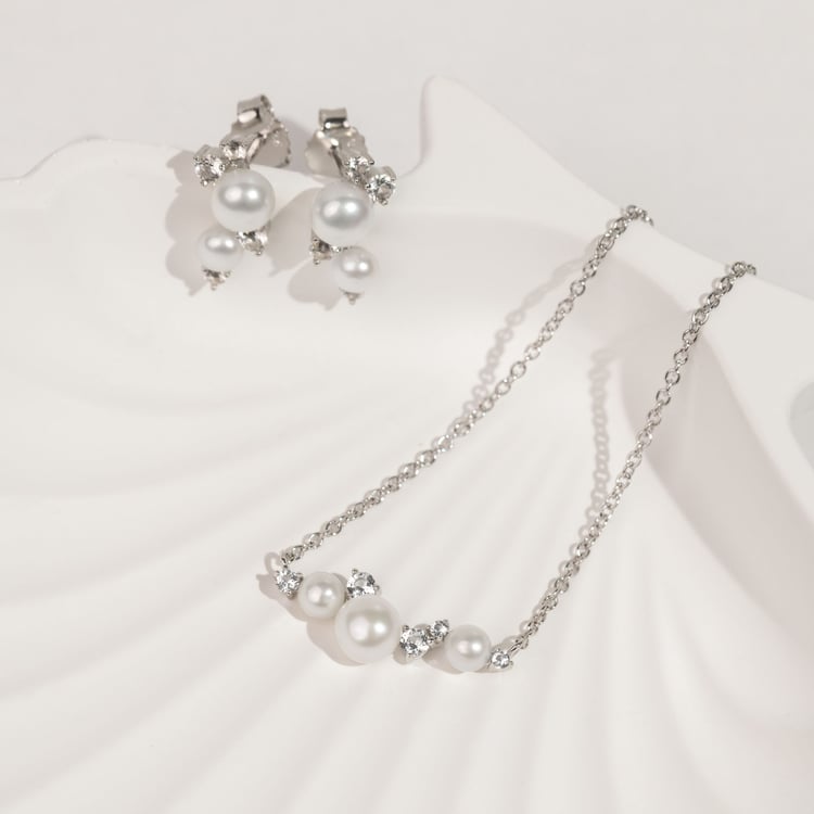 Strieborné perlové náušnice s bielym topásom Anita 163938