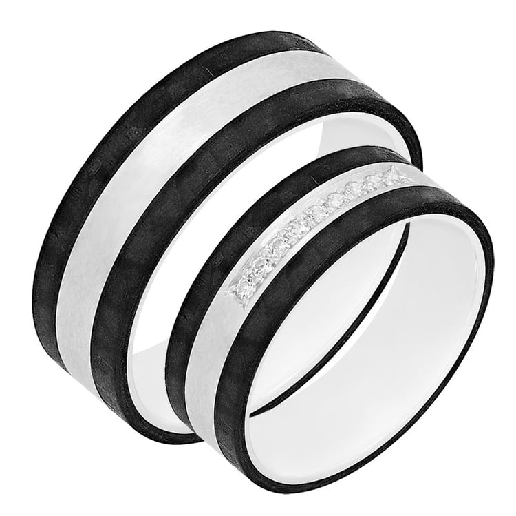 Karbonové snubné prstene s bielym zlatom