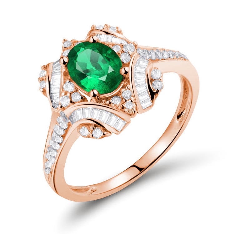 Zlatý prsteň s oválnym smaragdom a diamantmi Ross 141455