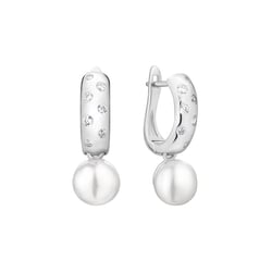 Strieborné minimalistické visiace náušnice s perlou a zirkóny Azad