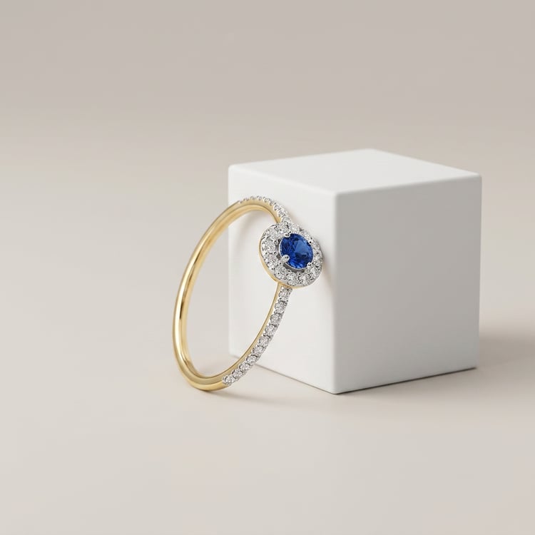 Strieborný halo prsteň s modrým zafírom a lab-grown diamantmi Lys 169226