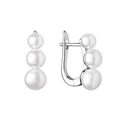 Strieborné visiace náušnice s tromi bielymi perlami Arely
