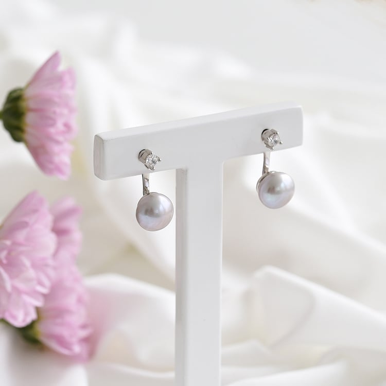 Strieborné 2v1 náušnice so sivými perlami Cherette 100264