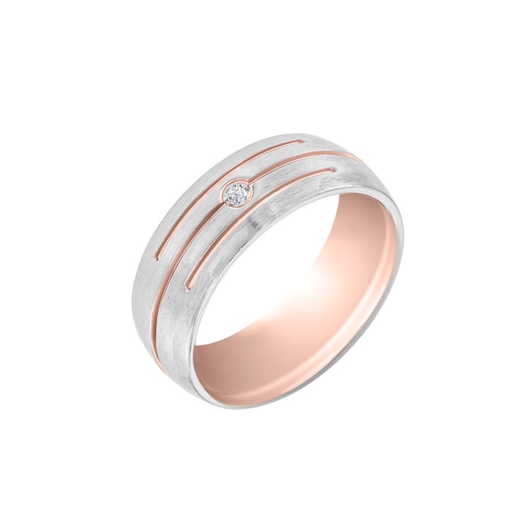 Dámska svadobná obrúčka z viacfarebného zlata s diamantom 33406