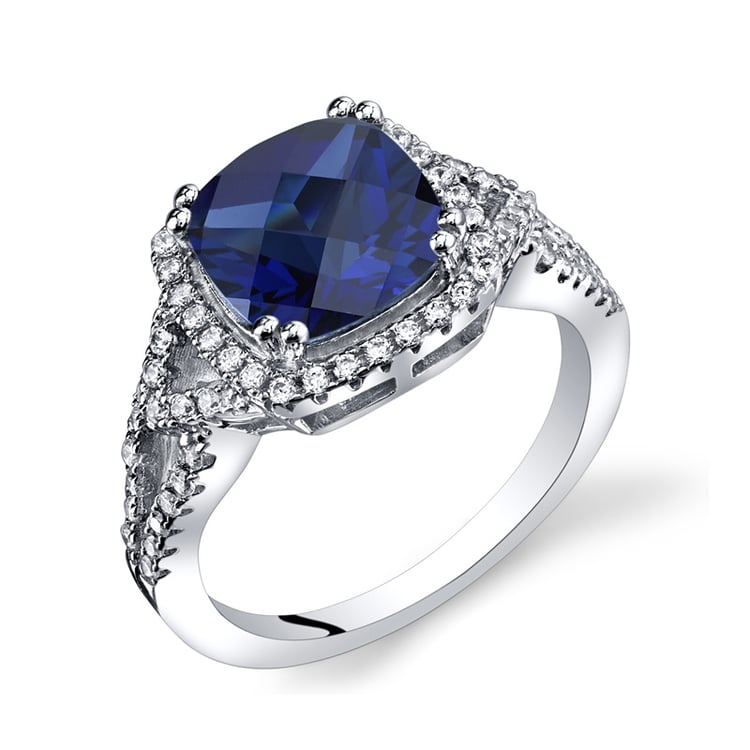 Strieborný prsteň s cushion zafírom a zirkónmi Iada
