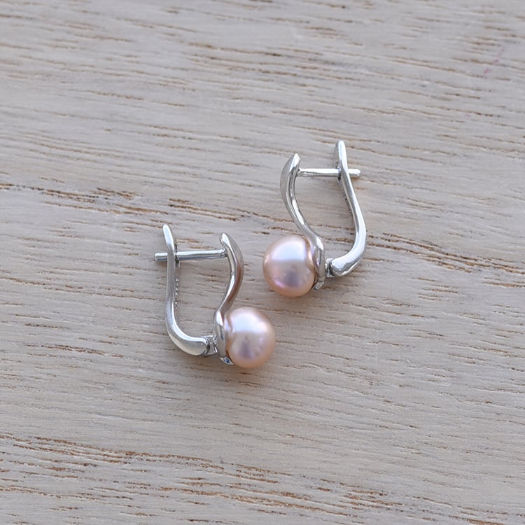 Strieborné náušnice s broskyňovými perlami 61272