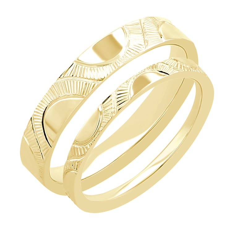 Svadobné obrúčky s ručnou rytinou slnka Villa