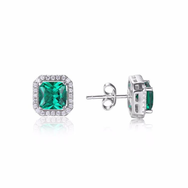 Strieborné náušnice s princess smaragdmi 21714