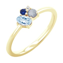 Cluster prsteň s akvamarínom, labradoritom, zafírom a diamantom Merche