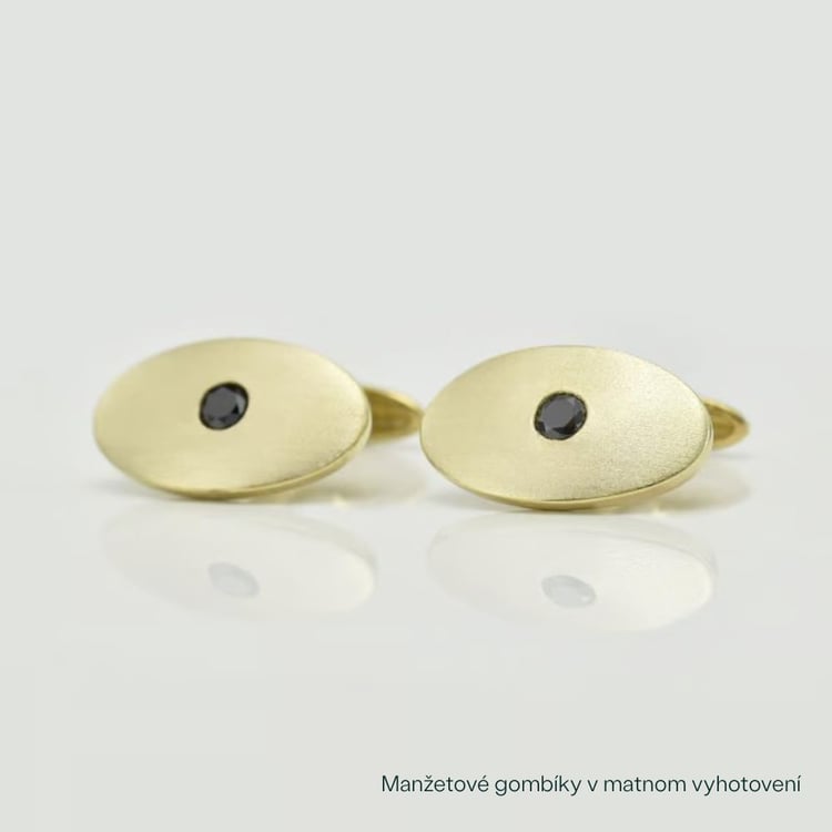 Oválne manžetové gombíky zo žltého zlata s čiernymi diamantmi Paul 165382
