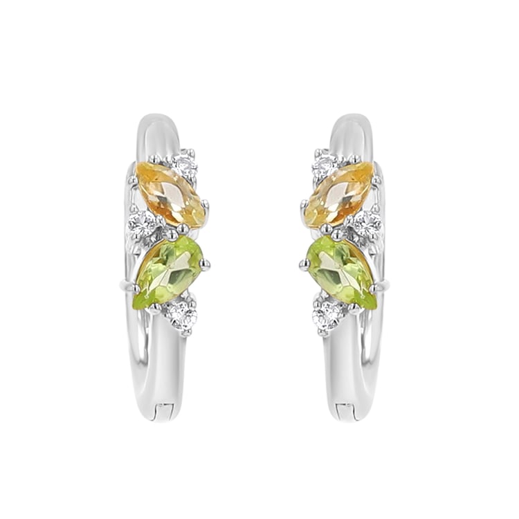 Strieborné cluster kruhové náušnice s topazmi, quartzmi a olivíny Limone 148643