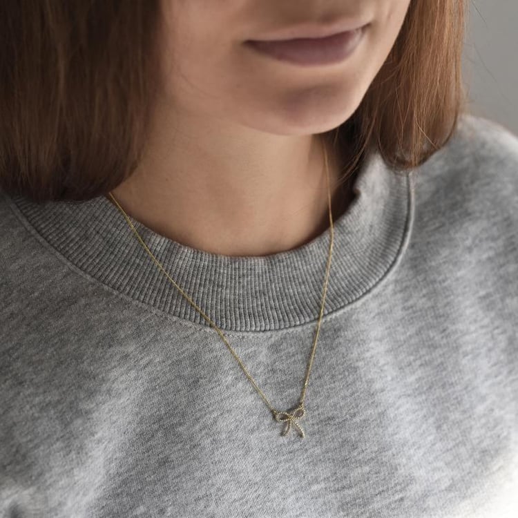 Diamantový zlatý náhrdelník mašlička 43591