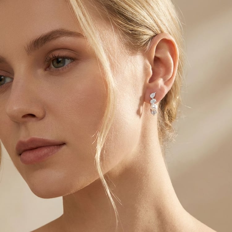 Perlové náušnice z stříbra a zirkony Karmina 166316