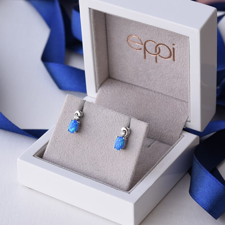 Náušnice s modrými opálmi a zirkónmi 78508